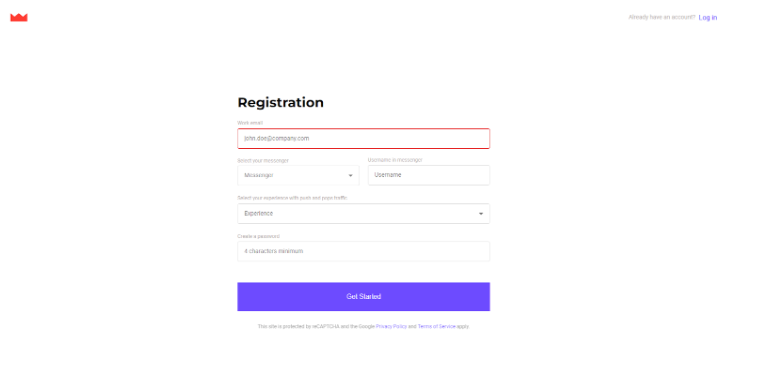 RichAds Registration Page